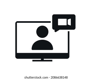 Llamada de video en un icono de computadora. Comunicación digital. Vector de ilustración