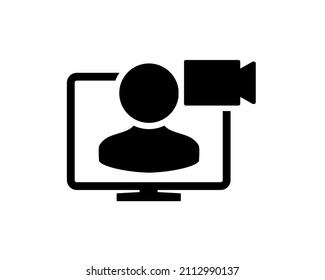 Video call on computer icon. Video conference symbol. Vector illustration