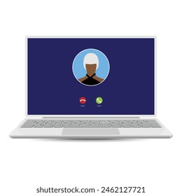 Video-Anruf auf dem Laptop-Bildschirm. Videokonferenz-Web-Schnittstelle. Anruffenster für Online-Geschäfte. Vektorillustration