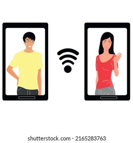 Video call on mobile phone. Communication of people. Vector illustration.