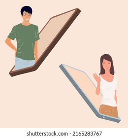 Video call on mobile phone. Communication of people. Vector illustration.