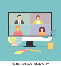 Llamada de video en la pantalla del portátil con personas. Llamada de negocios. Negociaciones .