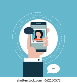 Video call, online conversation, video message, online training, online conference flat vector illustration design. E-learning, webinar design for web banners and apps