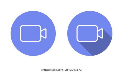 Video call outline icon with long shadow. Social media camera sign symbol