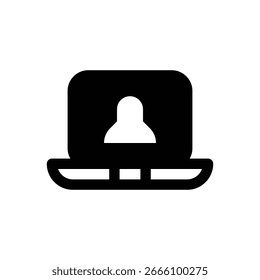 Video call. Outlined stroke vector icon with black-filled details.