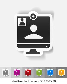 video call paper sticker with shadow. Vector illustration