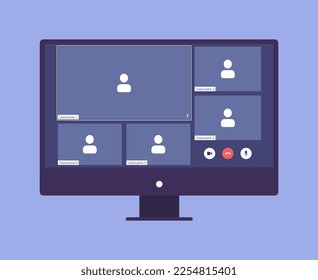 Video call program window. UI UX template for video conferencing and meetings application on desktop