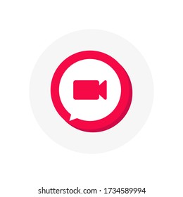 Video call red button icon. Online chat.  White background. Vector illustration.