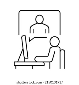 video call or remote interview line icon vector. video call or remote interview sign. isolated contour symbol black illustration