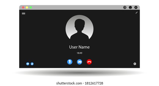 Video Call Screen Template. Video Call Black Interface For Social Communicat - Vector Isolated