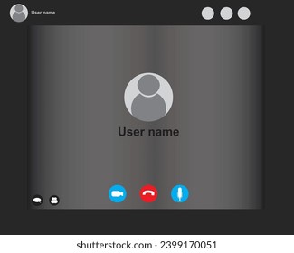  Plantilla de pantalla de videollamadas con botones. Interfaz de videollamadas. Página vector del área de trabajo. Solicitud de comunicación social. Videoconferencia. Diseño de videoconferencias y reuniones en línea