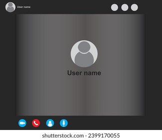  Plantilla de pantalla de videollamadas con botones. Interfaz de videollamadas. Página vector del área de trabajo. Solicitud de comunicación social. Videoconferencia. Diseño de videoconferencias y reuniones en línea