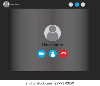  Plantilla de pantalla de videollamadas con botones. Interfaz de videollamadas. Página vector del área de trabajo. Solicitud de comunicación social. Videoconferencia. Diseño de videoconferencias y reuniones en línea