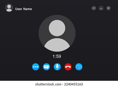 Video call screen template. Interface of the program for social communication. Video conference. Application window for video conferencing and online meetings or business webinars. Vector illustration