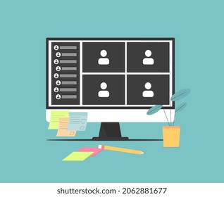 Video call screen template. Online webinar, meeting.