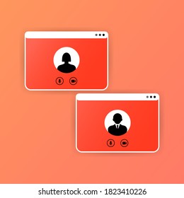 Video Call screen template. Remote project management, quarantine, working from home. Video call Interface for social communication app. Video conference. Mockup Videoconferencing