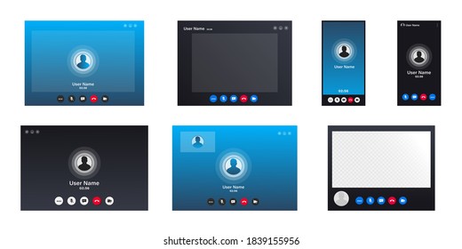 Video Call screen template. Stream, web chatting, online meeting friends. Video chat, conference user interface. Coronavirus, quarantine isolation. Stay, work from home. Talking by internet window