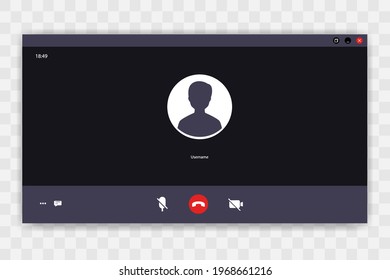 Video Call screen template. Videocall interface. Online webinar or video conference screen ui, video call realistic mockup.  Concept video chat interface template isolated on background. Vector EPS 10