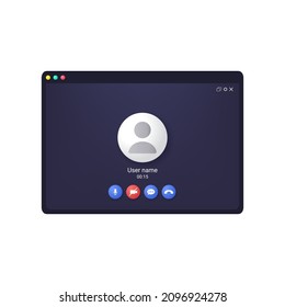 Video call screen with user silhouette. Video chat interface window. Vector flat illustration.