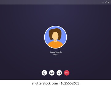 Video call screen, web user interface of conference chat application with mic and video icon and blank place for your picture. Call window ui mockup for online business or learning.