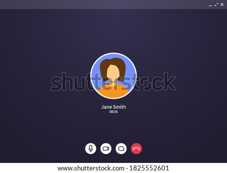 Video call screen, web user interface of conference chat application with mic and video icon and blank place for your picture. Call window ui mockup for online business or learning. Stock photo © 