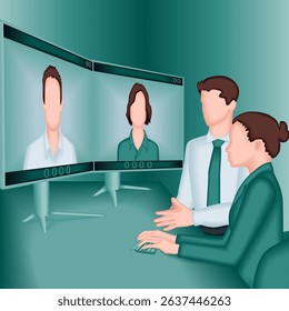 Video call with stakeholders. Business talk, growth strategies, and confidence in every decision. 2D vector illustration.