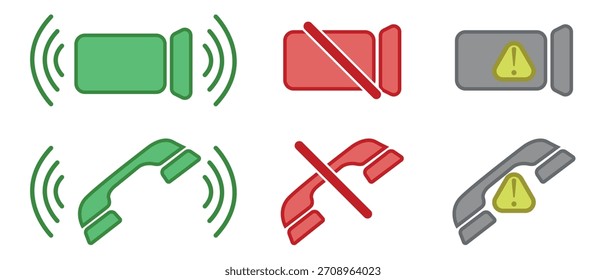 Video and call status icons with active, disabled, and warning indicators in color