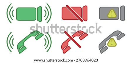 Video and call status icons with active, disabled, and warning indicators in color