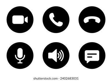 Video call ui icon screen template. Camera, handset, microphone, speaker, and message vector