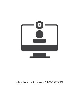 Video call vector icon. filled flat sign for mobile concept and web design. Computer monitor and web camera solid icon. Video conference symbol, logo illustration. Vector graphics