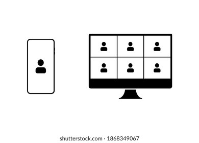 Video call vector icon on phone and pc.