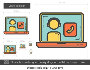 Icono de línea vectorial de videollamadas aislado en fondo blanco. Icono de línea de videollamada para infografía, sitio web o aplicación. Icono escalable diseñado en un sistema de cuadrícula.