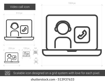 Video call vector line icon isolated on white background. Video call line icon for infographic, website or app. Scalable icon designed on a grid system.