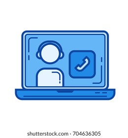 Icono de línea vectorial de videollamadas aislado en fondo blanco. Icono de línea de videollamada para infografía, sitio web o aplicación. Icono azul diseñado en un sistema de cuadrícula.