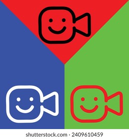 Video calling app Icon, Outline style, isolated on Red, Green, Yellow and White Background.