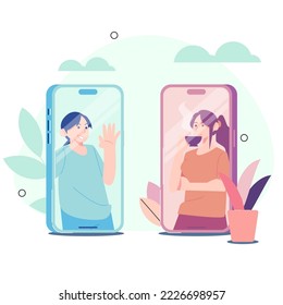 video calls with loved ones. video call in the morning. greet people in the morning. Vector Illustration