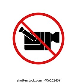 Video cam not allowed, video recording forbidden sign isolated on white