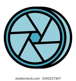 Vector de contorno del icono de obturador de cámara de vídeo. Película modelo. Color plano del equipo de cámara
