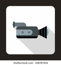 Video camcorder with video cassette icon in flat style on a white background