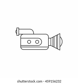 Video camcorder with video cassette icon in outline style on a white background