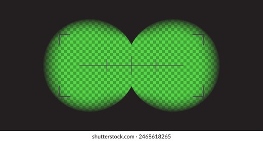 Video camera, binocular night vision green viewfinder overlay. Camera and binocular frame vector template. Black lines on transparent background. 