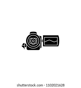 Video camera black icon concept. Video camera flat  vector symbol, sign, illustration.