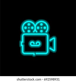 Video camera blue glowing neon ui ux icon. Glowing sign logo vector