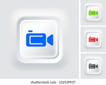 Video Camera Camcorder on White Square Button