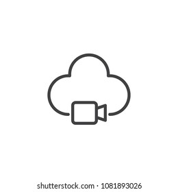 Video camera cloud outline icon. linear style sign for mobile concept and web design. Multimedia data storage simple line vector icon. Symbol, logo illustration. Pixel perfect vector graphics