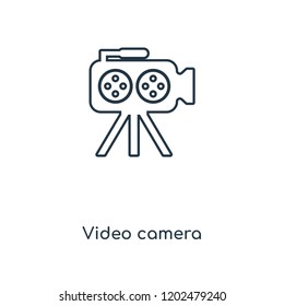 Video camera concept line icon. Linear Video camera concept outline symbol design. This simple element illustration can be used for web and mobile UI/UX.