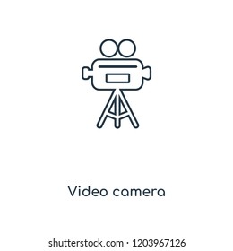 Video camera concept line icon. Linear Video camera concept outline symbol design. This simple element illustration can be used for web and mobile UI/UX.