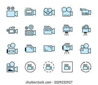 Video camera design icons set. Thin line vector icons for mobile concepts and web apps. Premium quality icons in trendy flat style. Collection of high-quality color outline logo