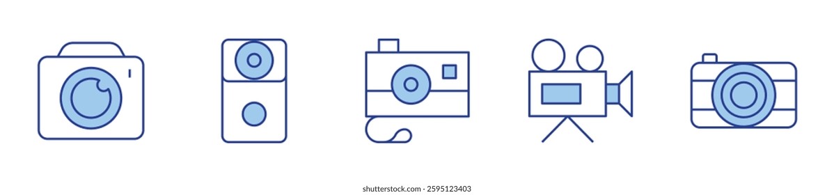 video camera, camera, door bell. Camera Icon vector illustration. Line Duotone style. Editable stroke.