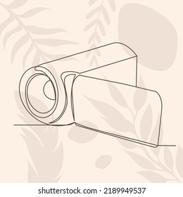Video Camera Drawing By One Continuous Line, On Abstract Background Vector